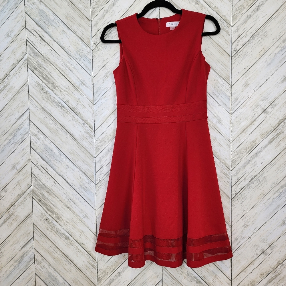 Calvin Klein red skater dress w/mesh detail sz 4P